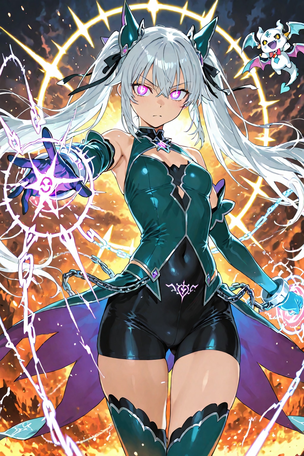 白髪ツインテール淫紋付き闇の魔法少女 | の人気AIイラスト・グラビア