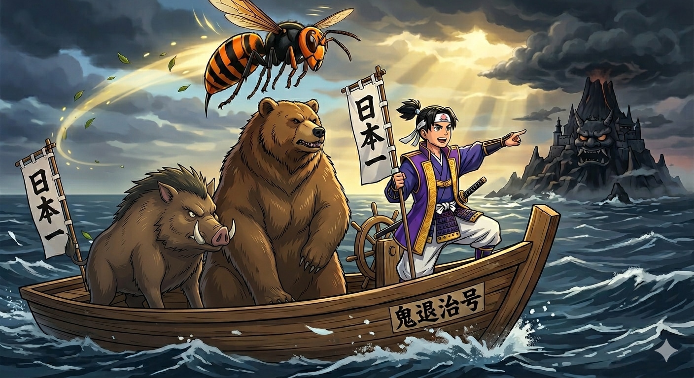 火力重視で鬼ヶ島へ向かう桃太郎 | の人気AIイラスト・グラビア