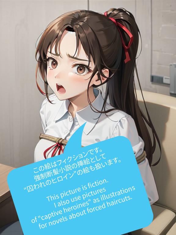 強制断髪が迫る囚われの美少女（説明書き）