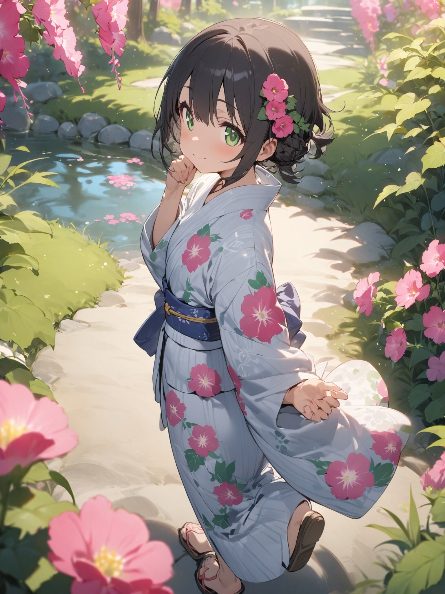 池のほとりで