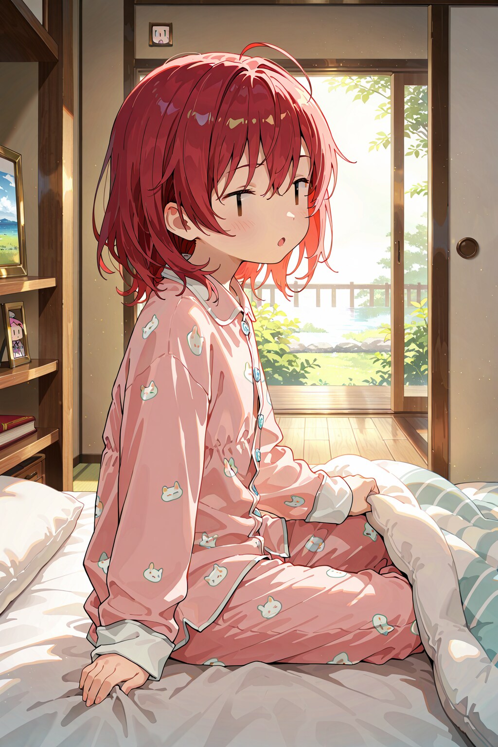 起き抜けのジト目先生。