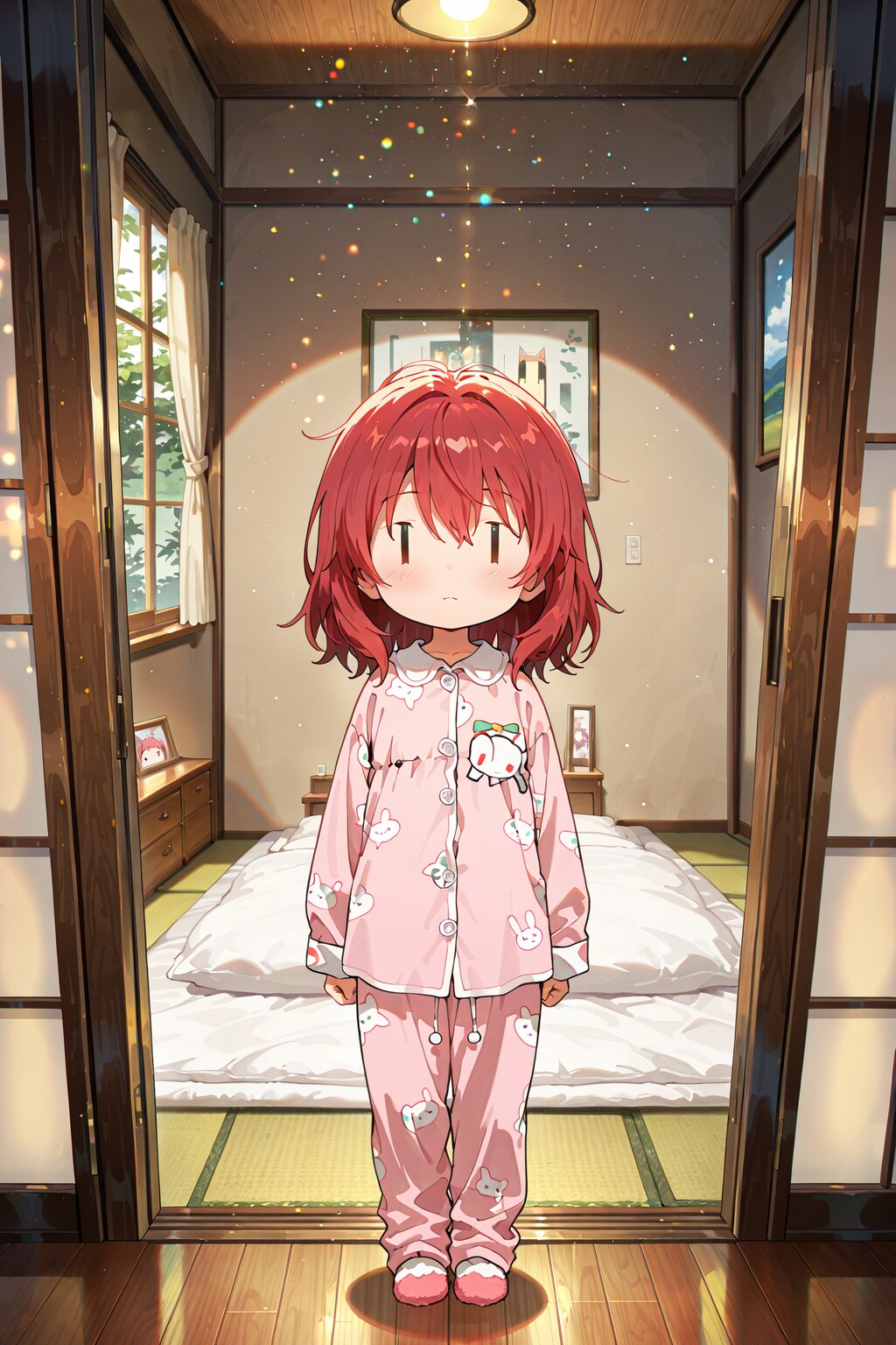 起き抜けのジト目先生。