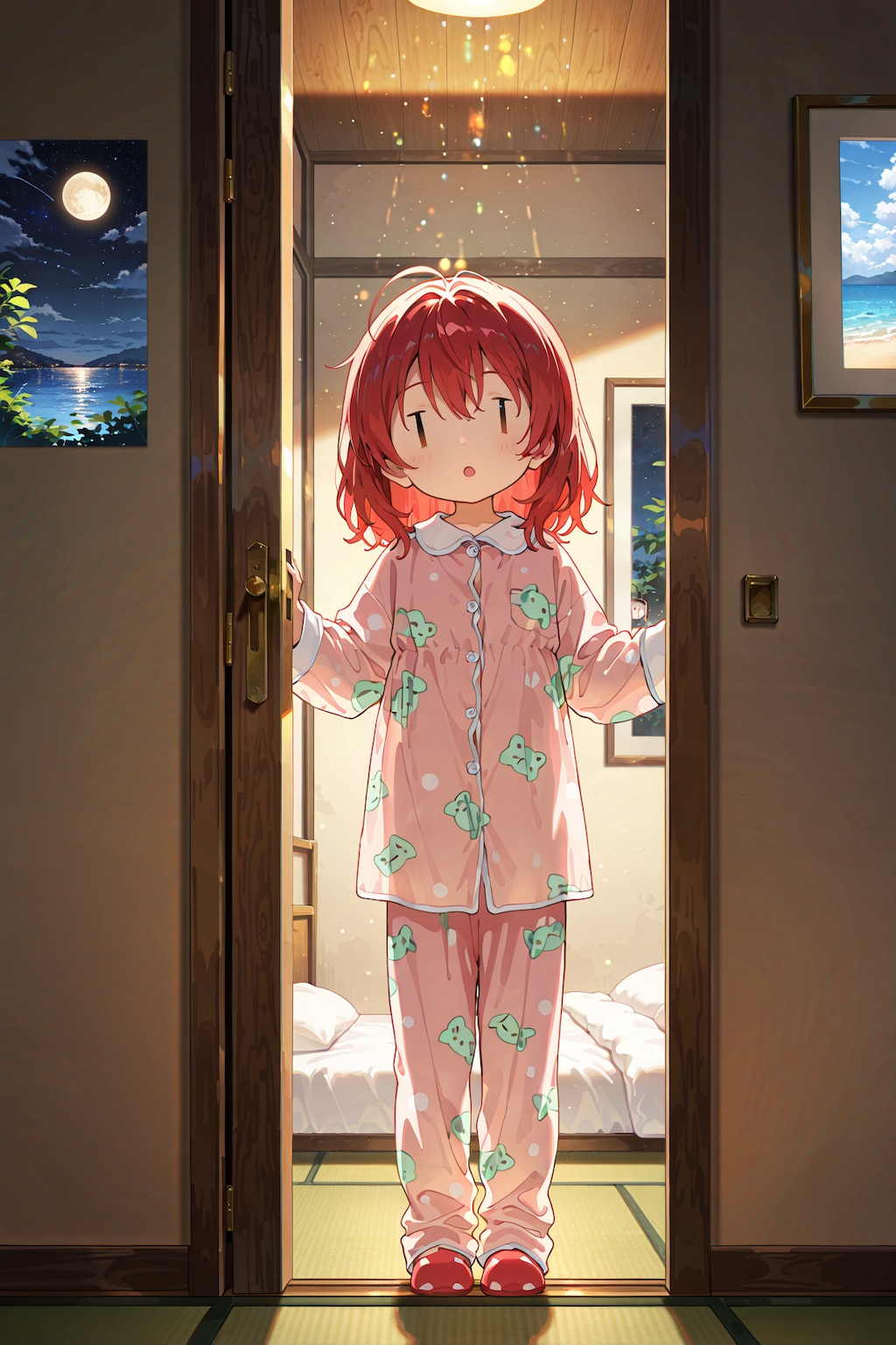 起き抜けのジト目先生。