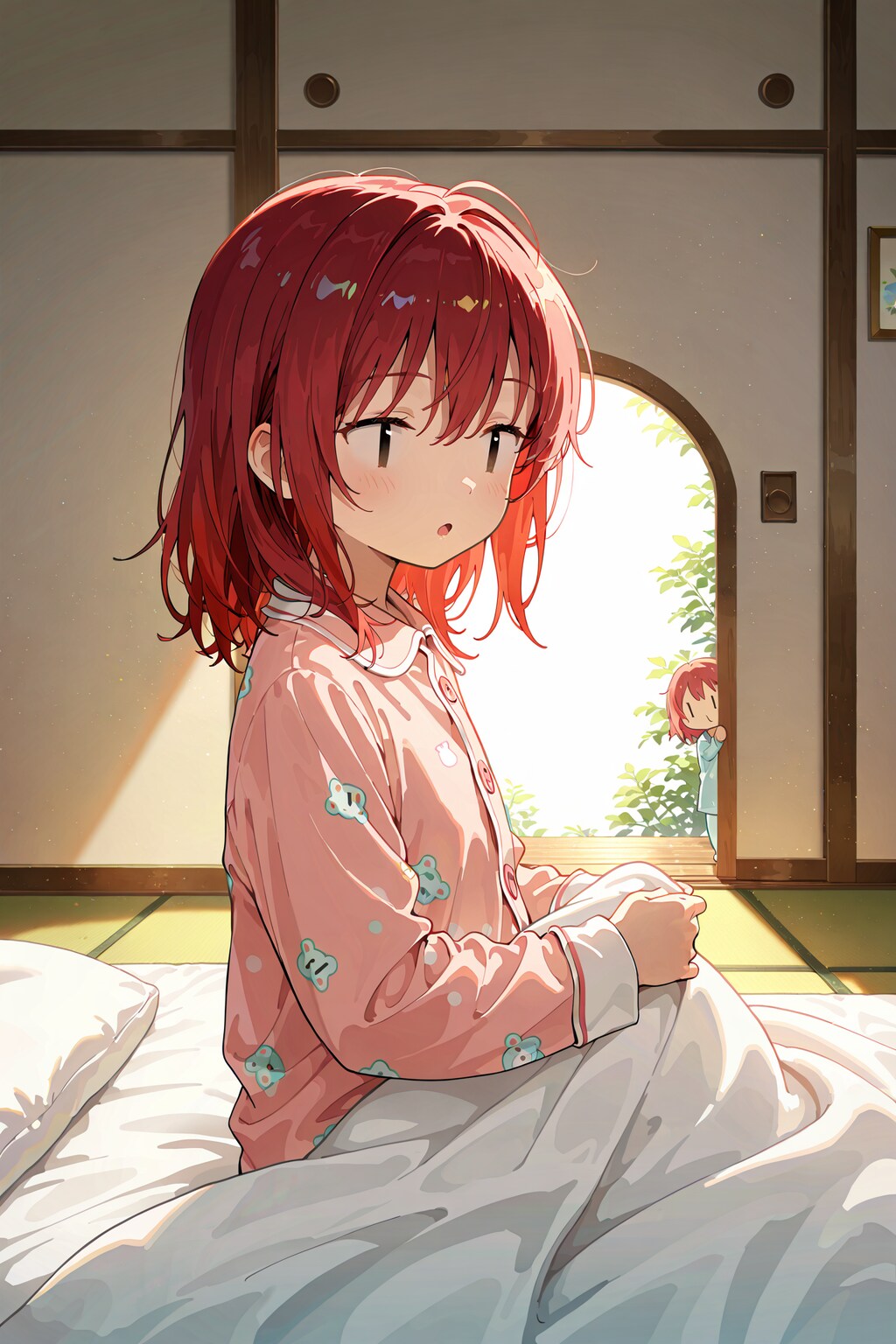 起き抜けのジト目先生。