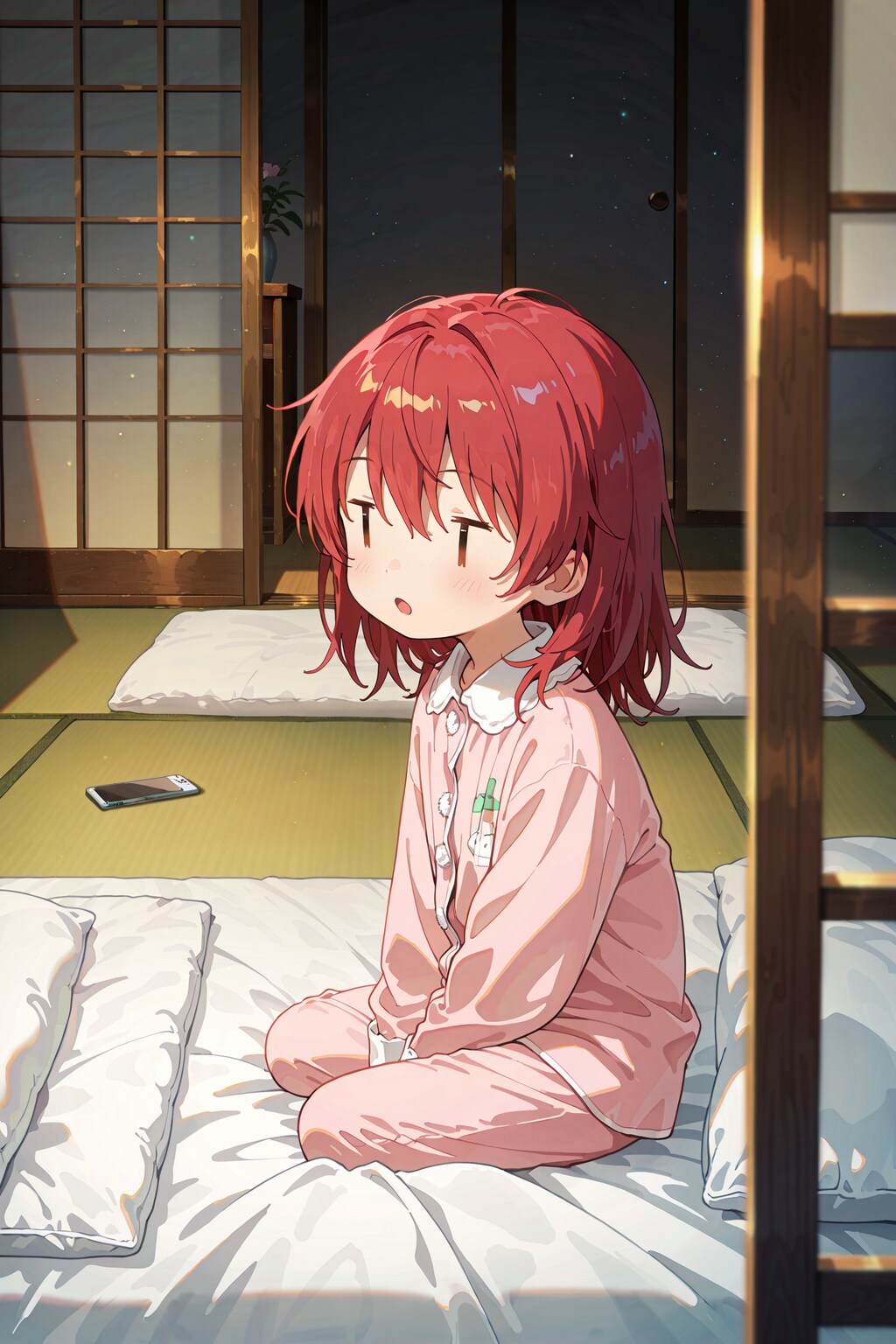 起き抜けのジト目先生。