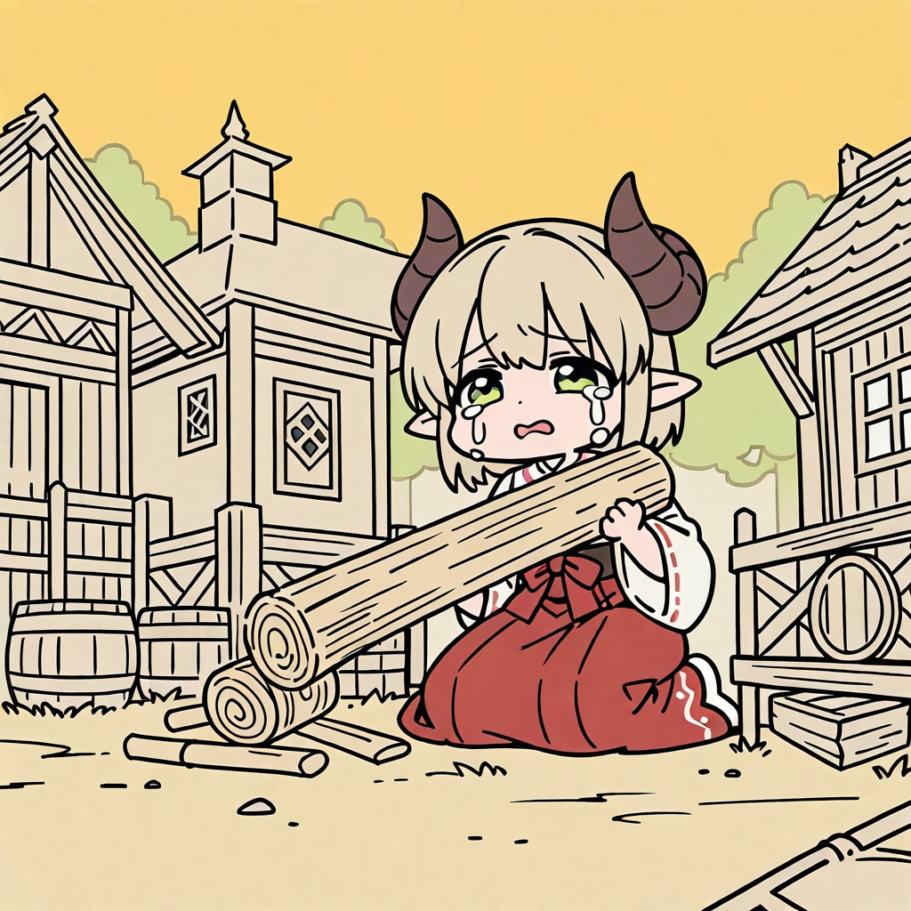 労働に涙する魔族巫女