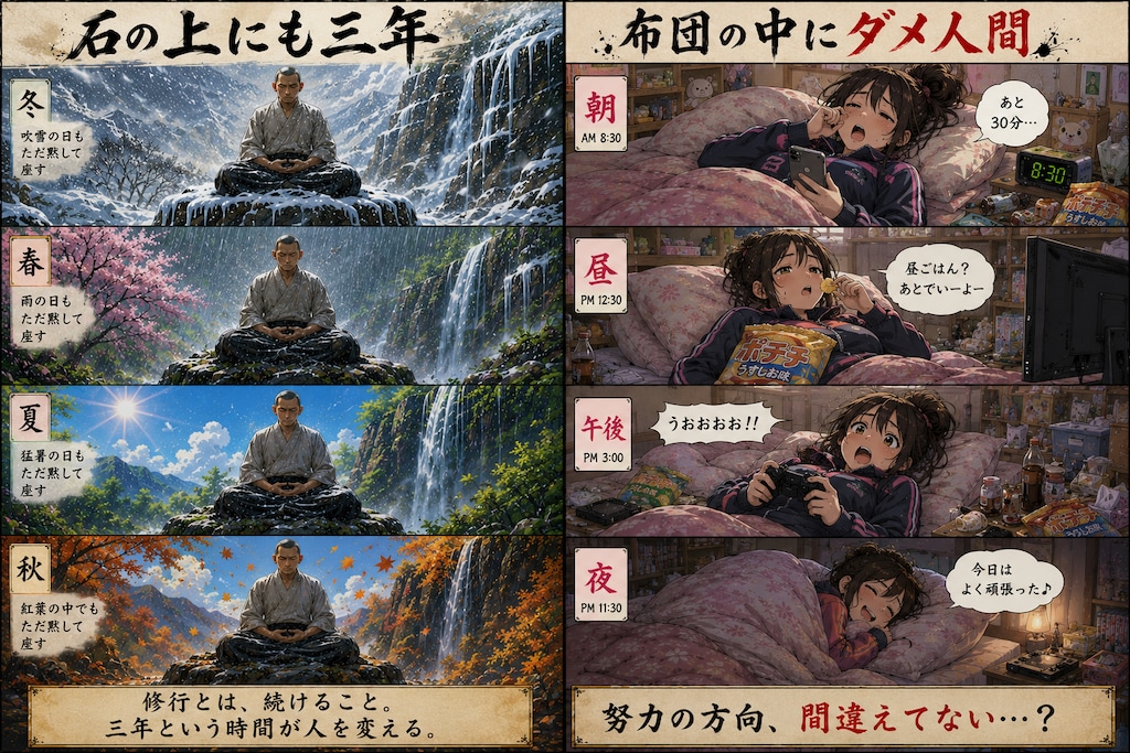 石の上にも三年↔︎布団の中にダメ人間