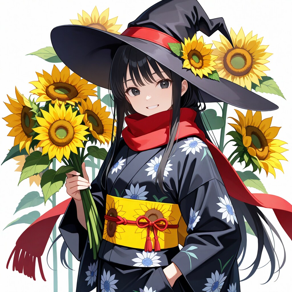 向日葵と浴衣姿の魔女さん | の人気AIイラスト・グラビア