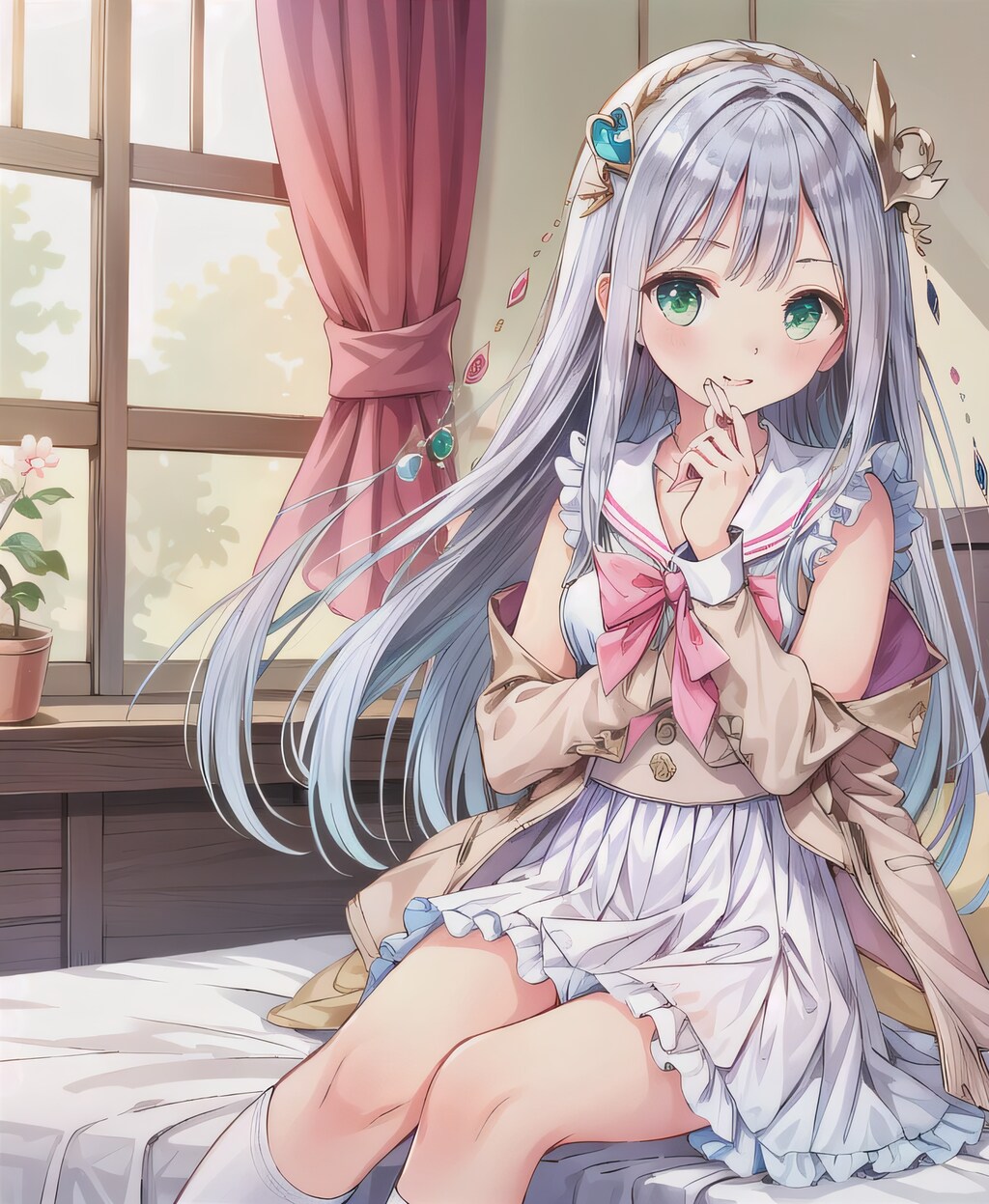 銀髪ロングで寝室の少女３