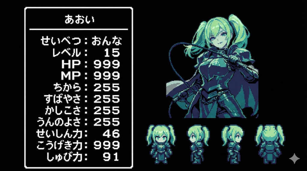 あおいのステータス画面
