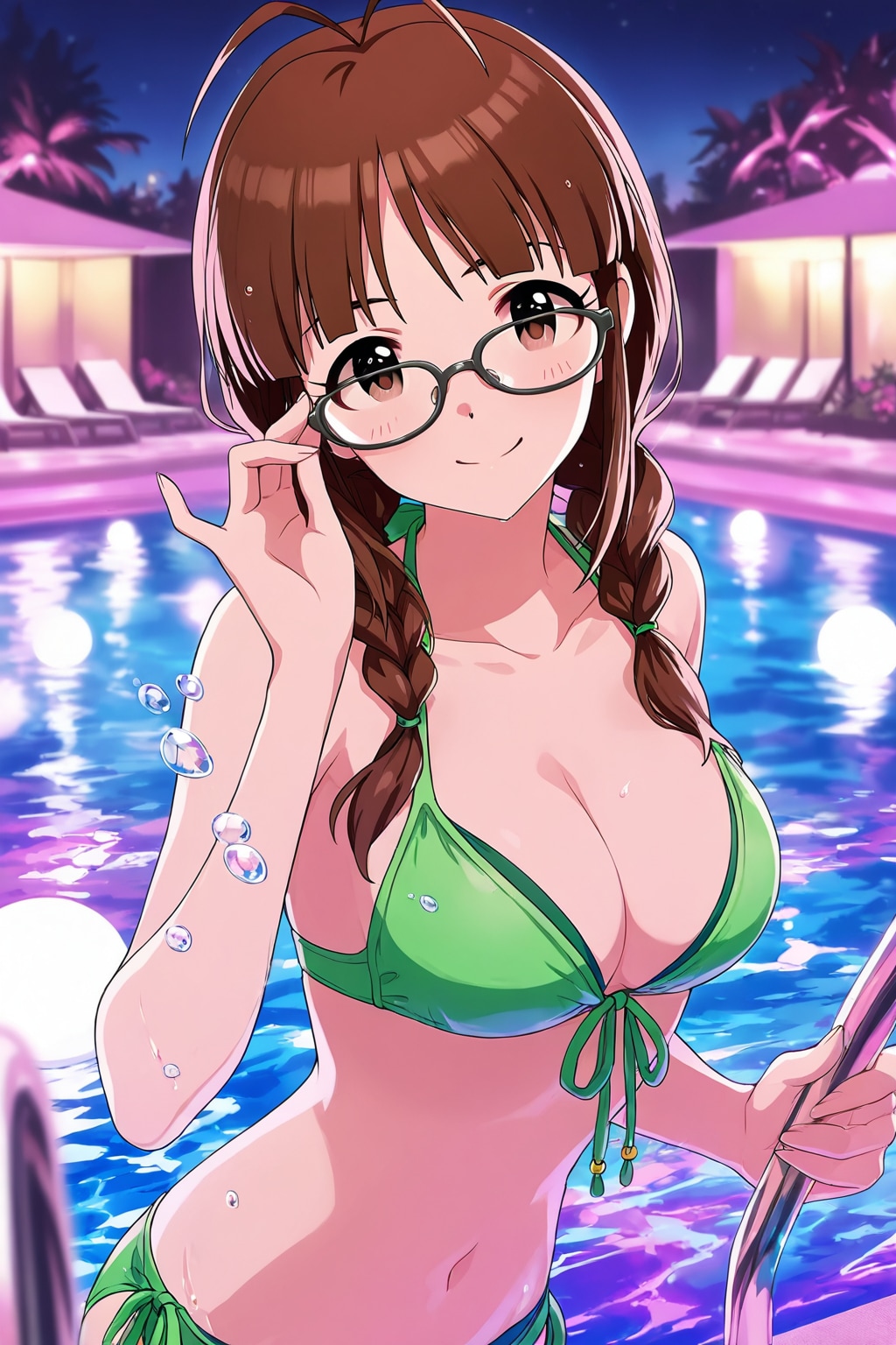 ナイトプールで眼鏡な秋月律子👓👙❤️