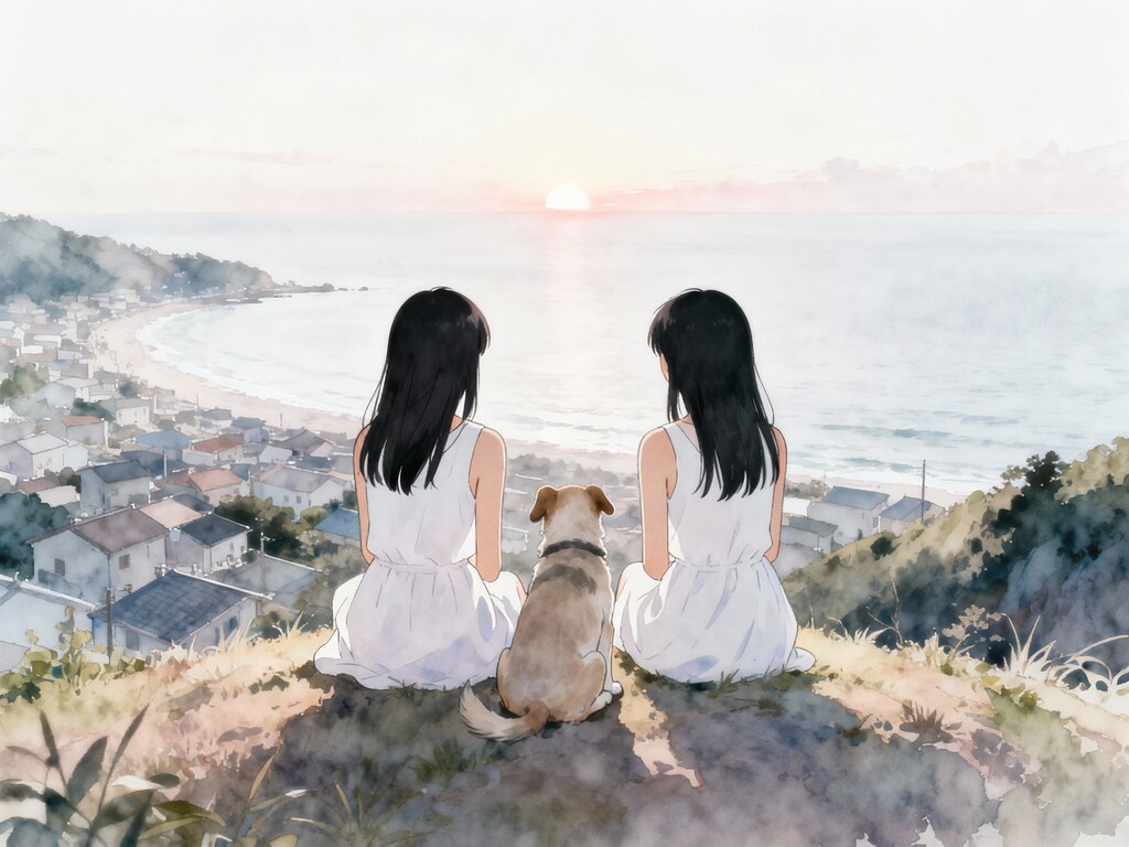 姉妹と犬