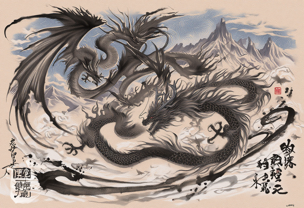 水墨画の龍