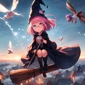 【IP-Adapterの練習】街中をホウキに乗って空を飛ぶ魔法少女 Part2 2枚目