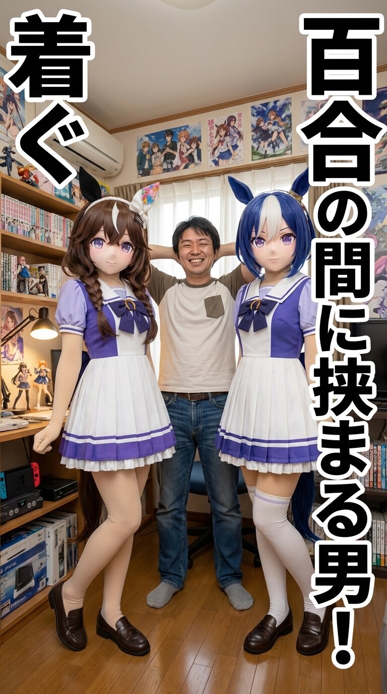 着ぐ百合の間に挟まる男！
