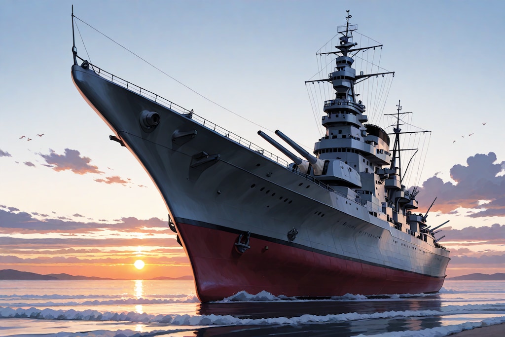 軍艦と夕暮れ