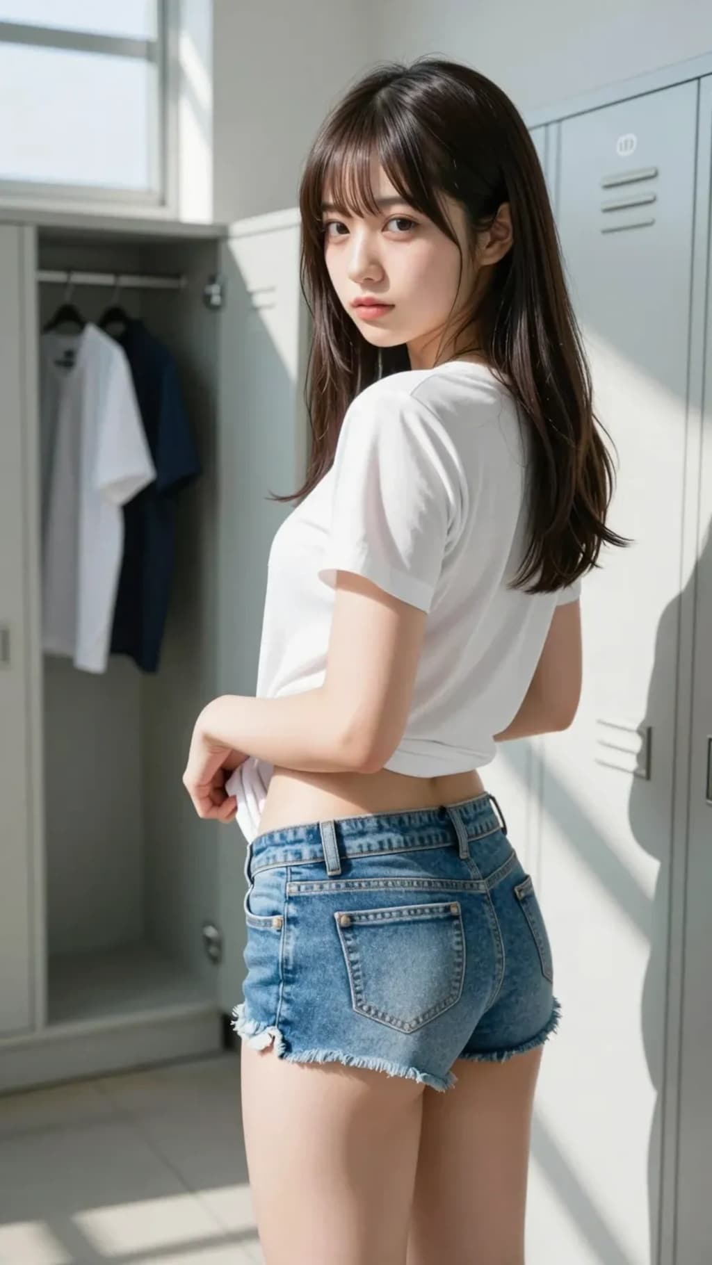プールの更衣室で着替える前の女子大生