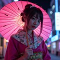 ネオンに映える和服の乙女 5枚目