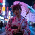 ネオンに映える和服の乙女 6枚目