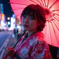 ネオンに映える和服の乙女 8枚目