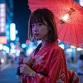 ネオンに映える和服の乙女 10枚目