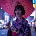 ネオンに映える和服の乙女 4枚目