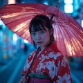 ネオンに映える和服の乙女 9枚目