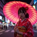 ネオンに映える和服の乙女 2枚目