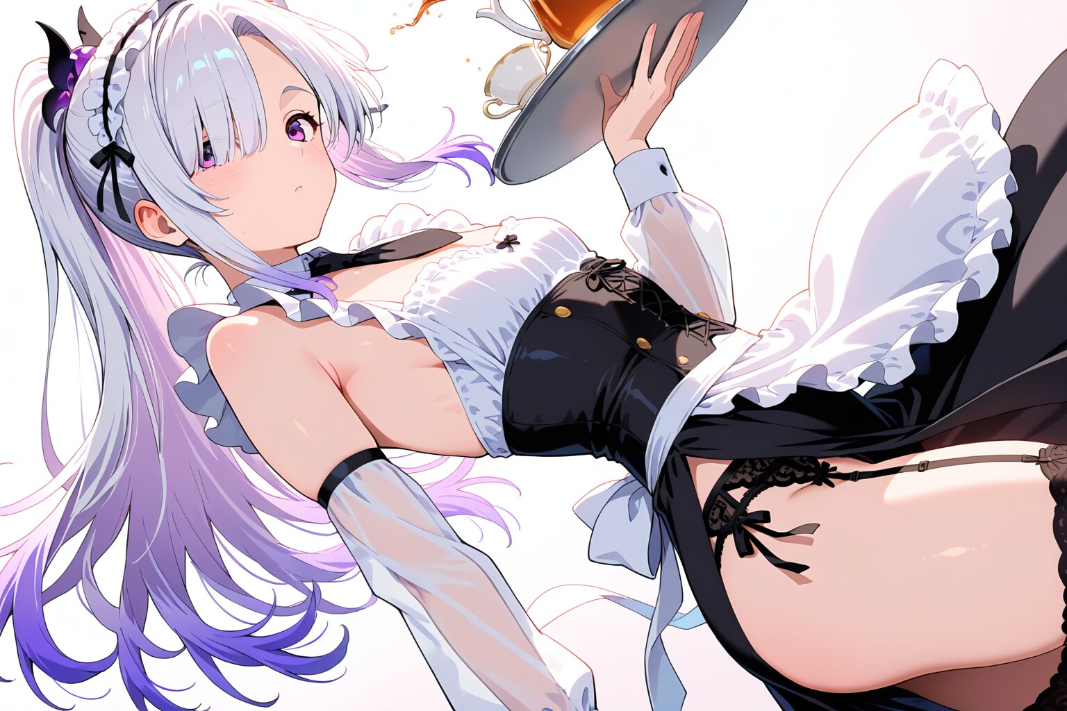 メカクレ薄紫髪ちゃん45『メイド給仕』