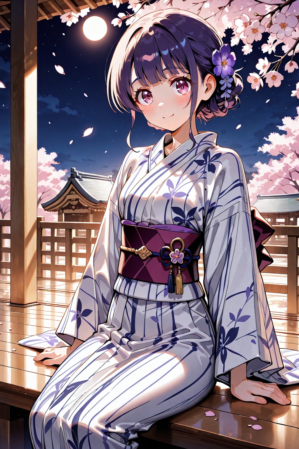 春の夜に神社で一休み | の人気AIイラスト・グラビア