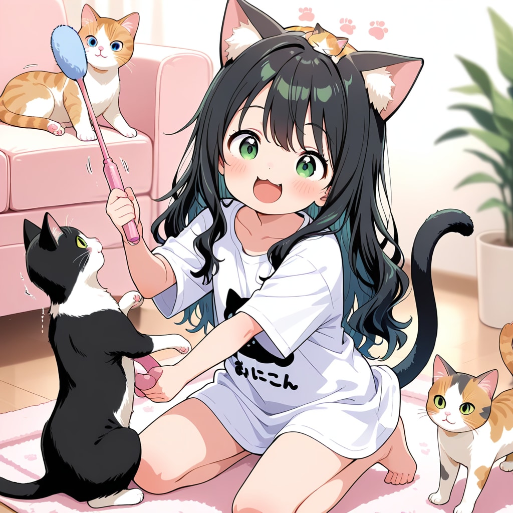 猫と一緒に遊ぶ