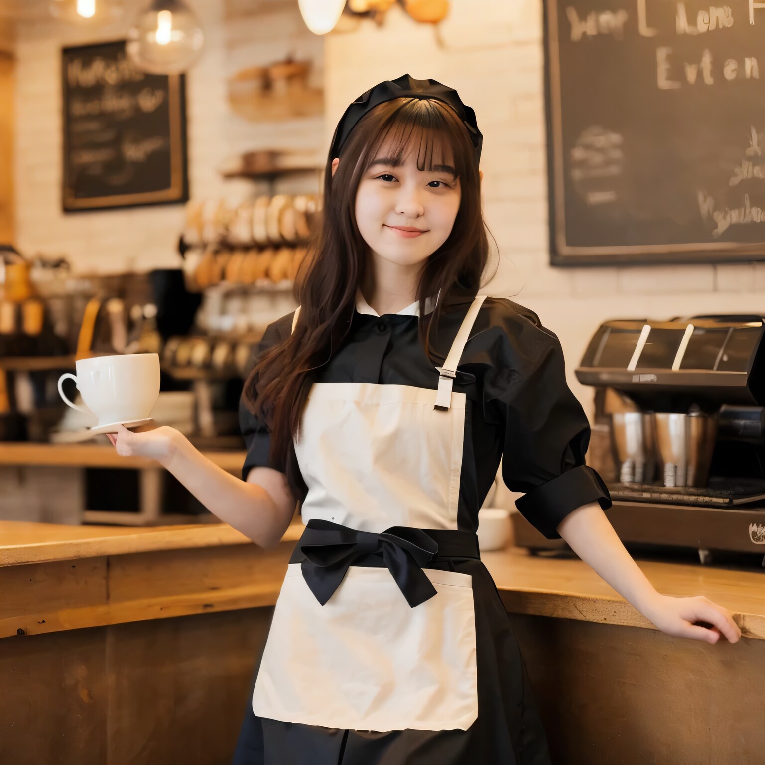 黒髪ロングでカフェの美女４４ | の人気AIイラスト・グラビア