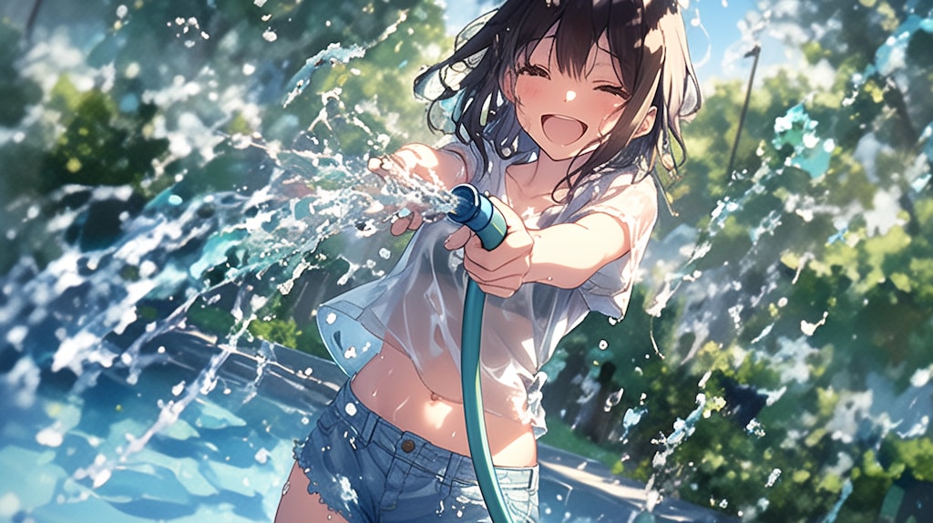 お庭で水遊び