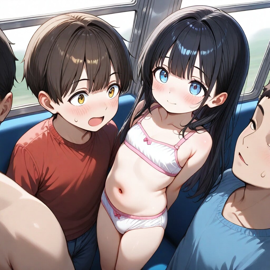 電車の中で下着姿の小さな女の子