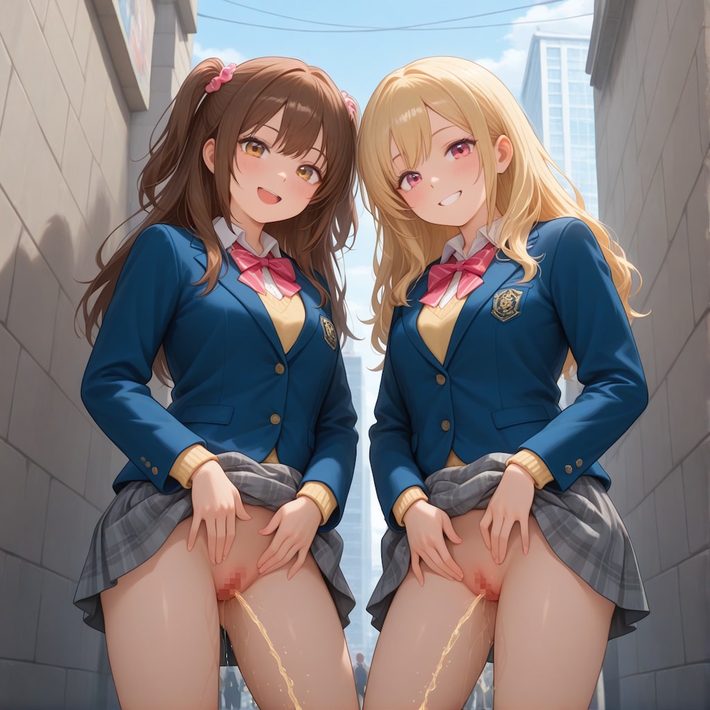 ダブル放尿セルフィ