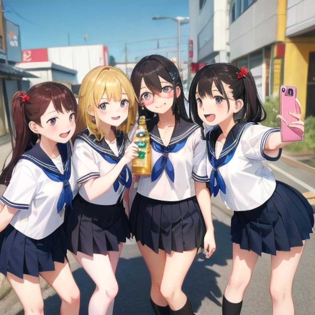 自撮りする少女たち