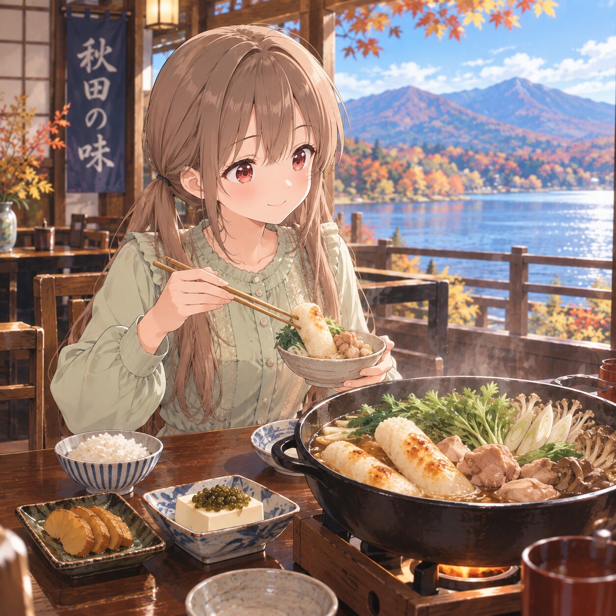 梢とランチ（９８）きりたんぽ鍋でもいかが？：秋田 | の人気AIイラスト・グラビア