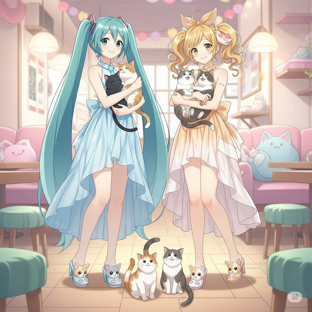 ミクさんとリンさん猫カフェに