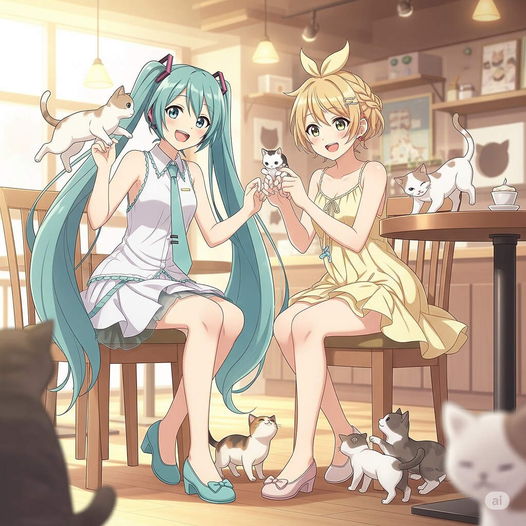 ミクさんとリンさん猫カフェに