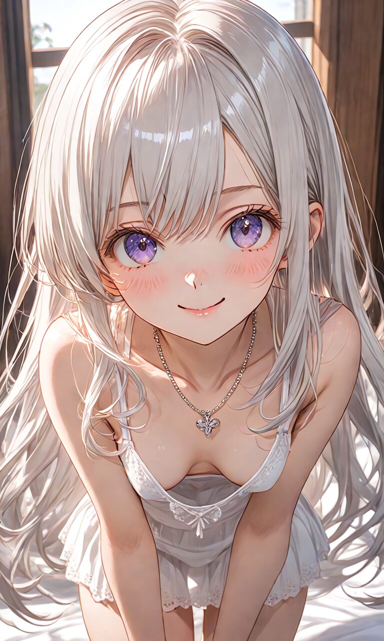 白髪ロングドレス谷間