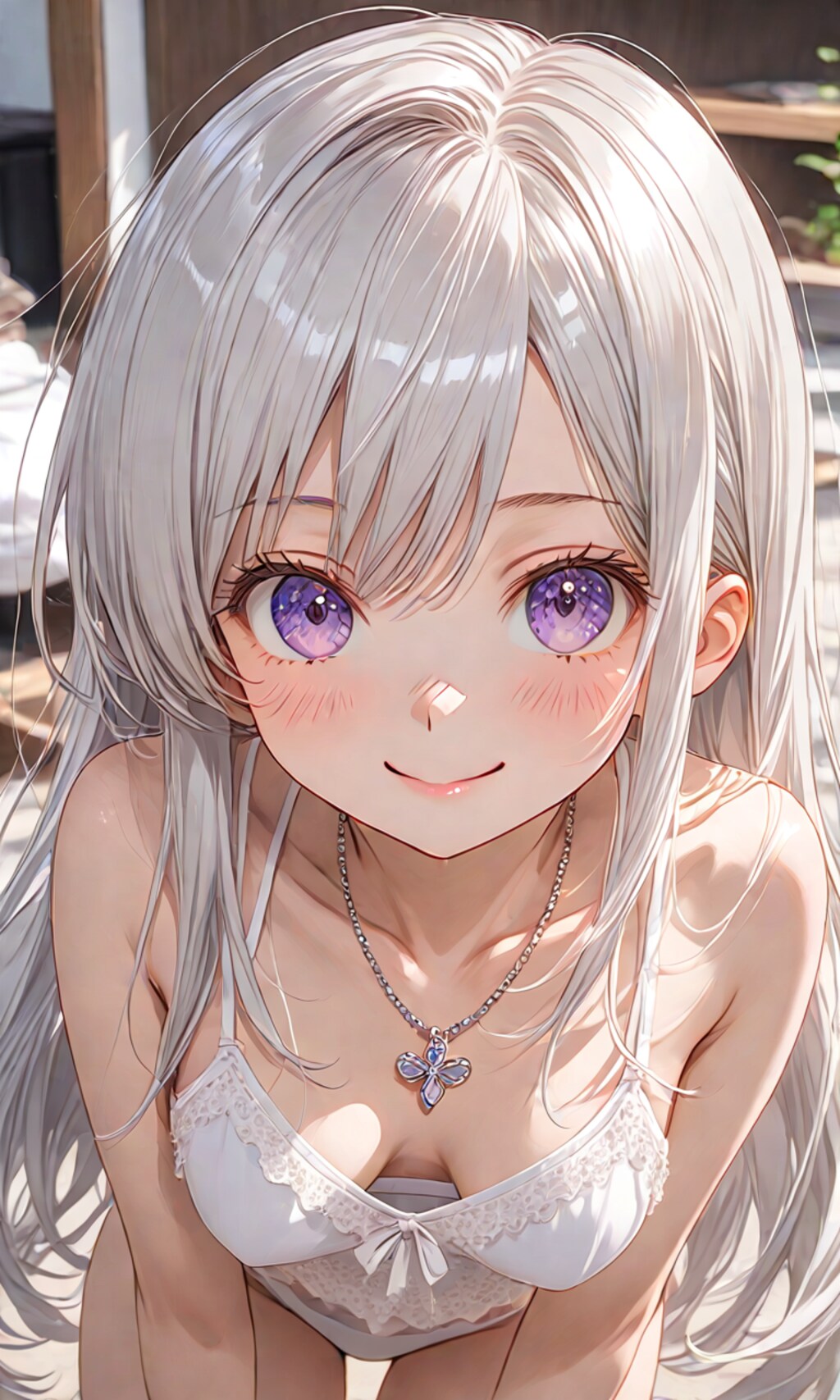 白髪ロングドレス谷間