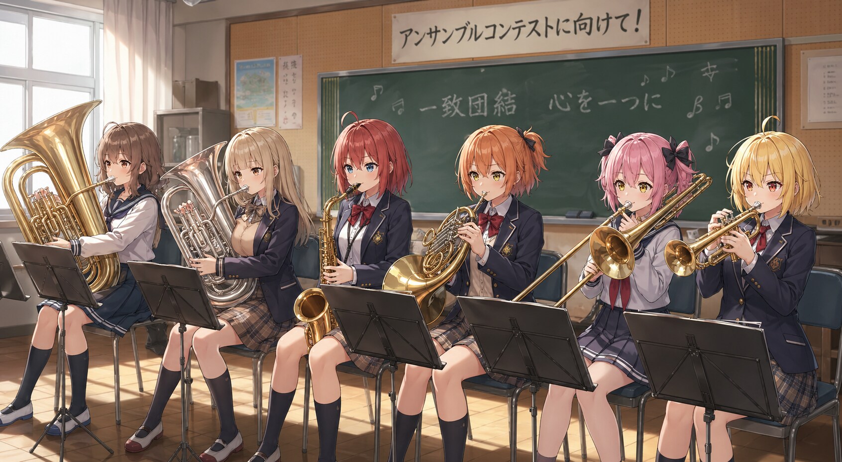 アンサンブルコンテストへ向け練習中 | の人気AIイラスト・グラビア