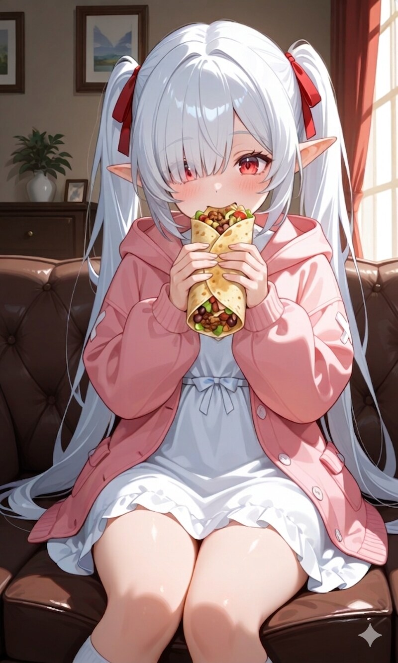 ブリトー食べるシロネさん