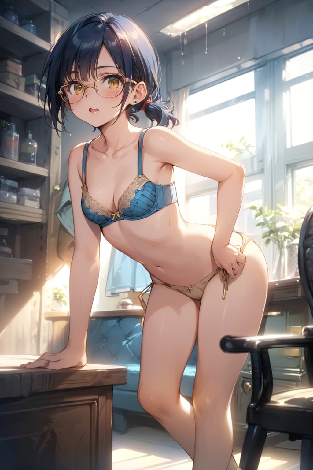下着の眼鏡っ娘
