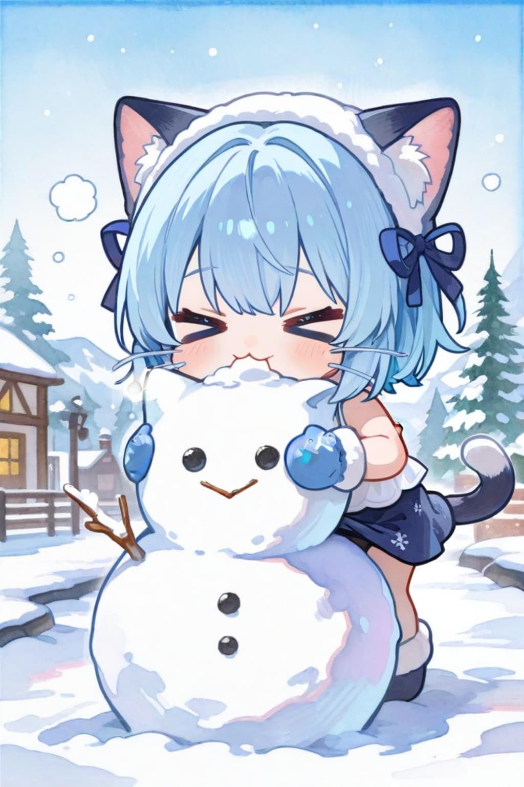 雪だるまと青髪ちゃん
