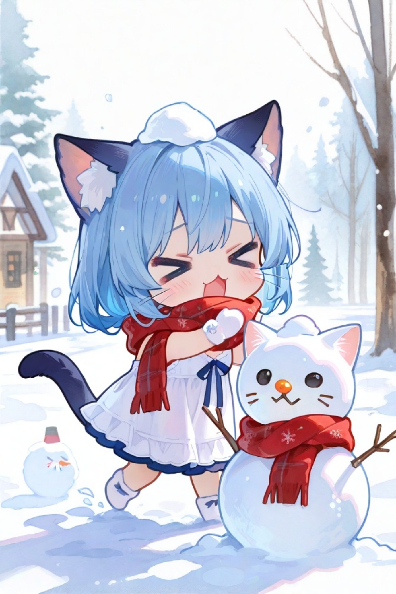 雪だるまと青髪ちゃん | の人気AIイラスト・グラビア