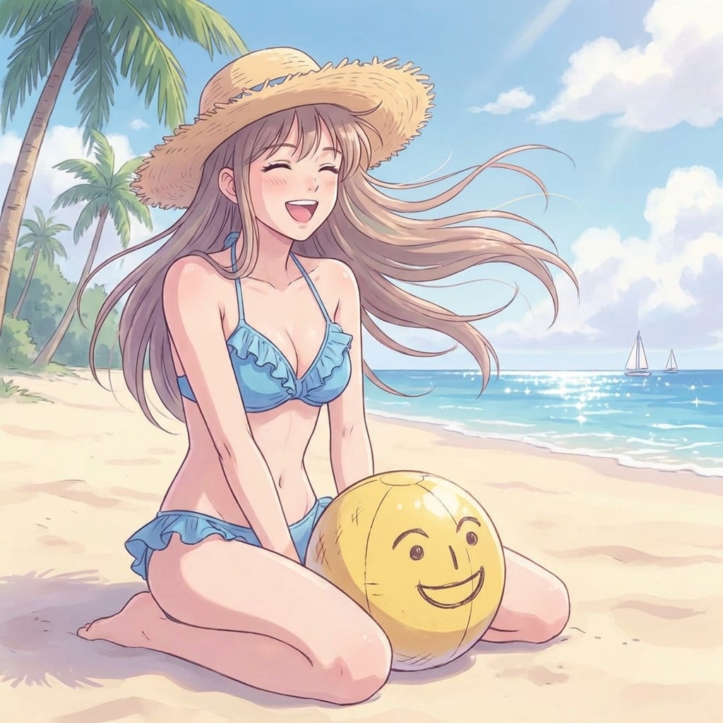 ビーチボールと少女