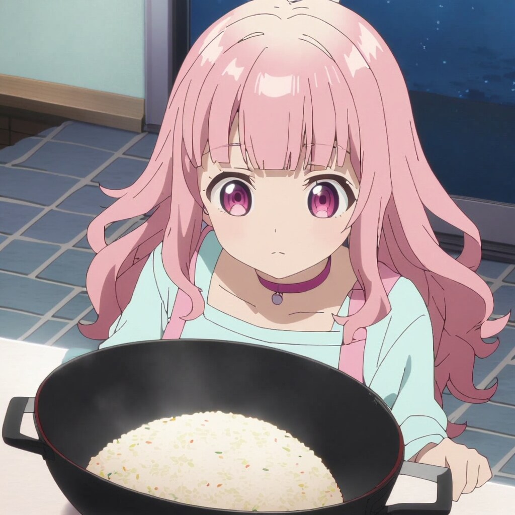 チャーハンを作るピンクちゃん