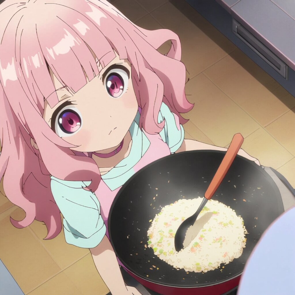 チャーハンを作るピンクちゃん