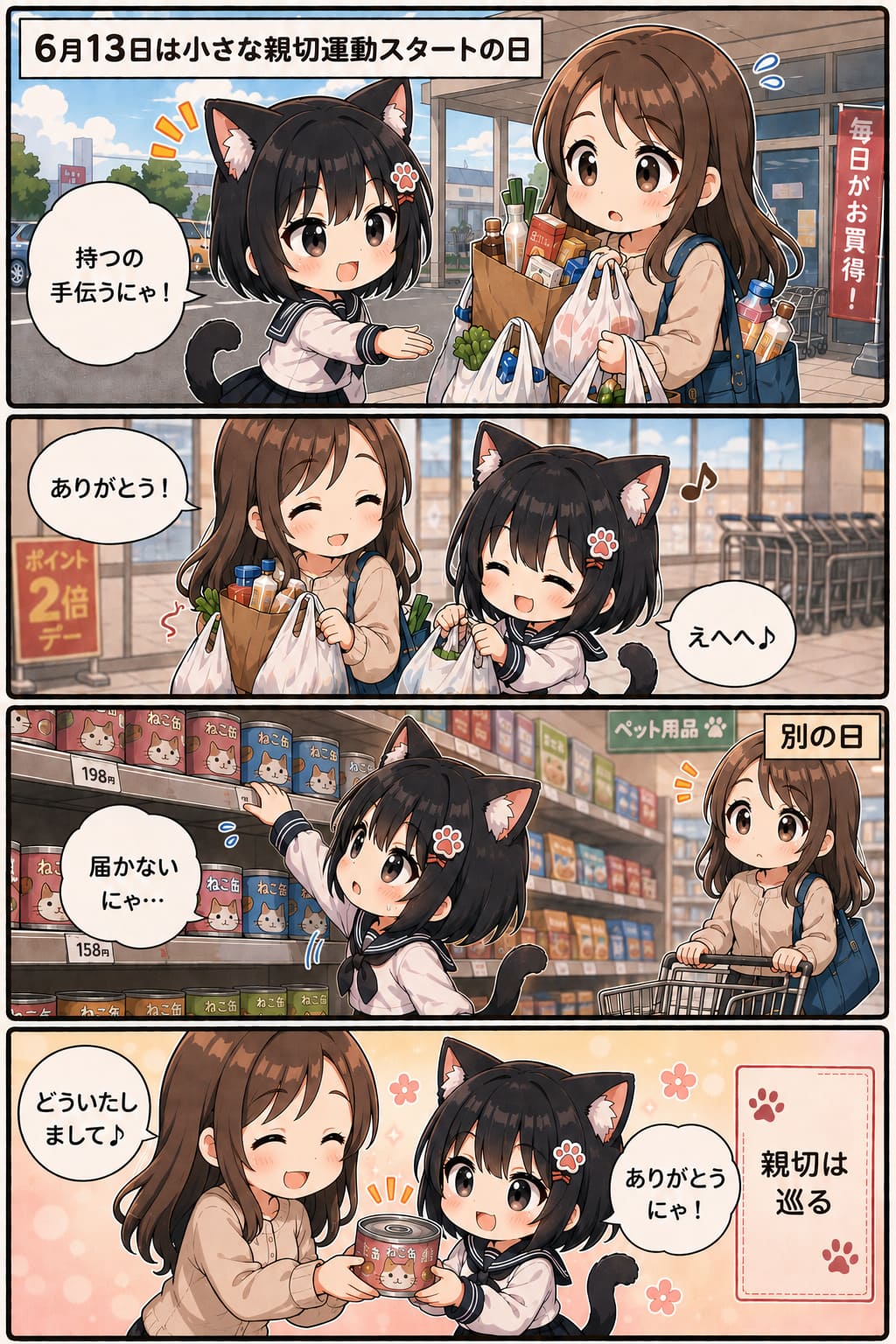 4コマ漫画 2026.06.13. 「小さな親切運動スタートの日」